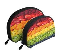 AUGUSTRUSH 2 PCS Small Cosmetic Bag for Purse, Fruit Rainbow, Portable Shell Mother-Daughter Organizer Bag for Travel & Daily Use, Clutch Wallet, Large Capacity Compact Makeup Bag for Women