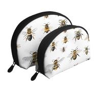 AUGUSTRUSH 2 PCS Small Cosmetic Bag for Purse, Funny Bees, Portable Shell Mother-Daughter Organizer Bag for Travel & Daily Use, Clutch Wallet, Large Capacity Compact Makeup Bag for Women