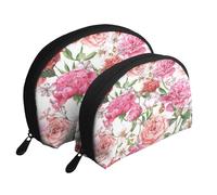 AUGUSTRUSH 2 PCS Small Cosmetic Bag for Purse, Garden Peony, Portable Shell Mother-Daughter Organizer Bag for Travel & Daily Use, Clutch Wallet, Large Capacity Compact Makeup Bag for Women