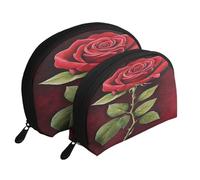 AUGUSTRUSH 2 PCS Small Cosmetic Bag for Purse, Gothic Rose, Portable Shell Mother-Daughter Organizer Bag for Travel & Daily Use, Clutch Wallet, Large Capacity Compact Makeup Bag for Women