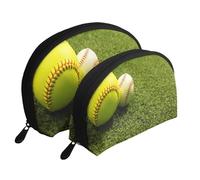 AUGUSTRUSH 2 PCS Small Cosmetic Bag for Purse, Grass Baseball Softball, Portable Shell Mother-Daughter Organizer Bag for Travel & Daily Use, Clutch Wallet, Large Capacity Compact Makeup Bag for Women