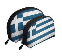 AUGUSTRUSH 2 PCS Small Cosmetic Bag for Purse, Greek Flag, Portable Shell Mother-Daughter Organizer Bag for Travel & Daily Use, Clutch Wallet, Large Capacity Compact Makeup Bag for Women