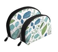 AUGUSTRUSH 2 PCS Small Cosmetic Bag for Purse, Green Eucalyptus Leaves, Portable Shell Mother-Daughter Organizer Bag for Travel & Daily Use, Clutch Wallet, Large Capacity Compact Makeup Bag for Women