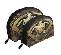 AUGUSTRUSH 2 PCS Small Cosmetic Bag for Purse, Hawaiian Turtle, Portable Shell Mother-Daughter Organizer Bag for Travel & Daily Use, Clutch Wallet, Large Capacity Compact Makeup Bag for Women