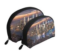 AUGUSTRUSH 2 PCS Small Cosmetic Bag for Purse, Hong Kong, Portable Shell Mother-Daughter Organizer Bag for Travel & Daily Use, Clutch Wallet, Large Capacity Compact Makeup Bag for Women