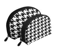 AUGUSTRUSH 2 PCS Small Cosmetic Bag for Purse, Houndstooth Black, Portable Shell Mother-Daughter Organizer Bag for Travel & Daily Use, Clutch Wallet, Large Capacity Compact Makeup Bag for Women