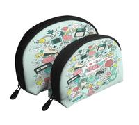 AUGUSTRUSH 2 PCS Small Cosmetic Bag for Purse, Illustration, Portable Shell Mother-Daughter Organizer Bag for Travel & Daily Use, Clutch Wallet, Large Capacity Compact Makeup Bag for Women