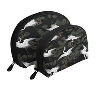 AUGUSTRUSH 2 PCS Small Cosmetic Bag for Purse, Japanese Crane Pine, Portable Shell Mother-Daughter Organizer Bag for Travel & Daily Use, Clutch Wallet, Large Capacity Compact Makeup Bag for Women