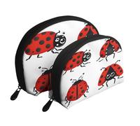 AUGUSTRUSH 2 PCS Small Cosmetic Bag for Purse, Ladybug, Portable Shell Mother-Daughter Organizer Bag for Travel & Daily Use, Clutch Wallet, Large Capacity Compact Makeup Bag for Women
