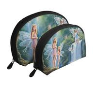 AUGUSTRUSH 2 PCS Small Cosmetic Bag for Purse, Lake Fairy, Portable Shell Mother-Daughter Organizer Bag for Travel & Daily Use, Clutch Wallet, Large Capacity Compact Makeup Bag for Women