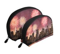 AUGUSTRUSH 2 PCS Small Cosmetic Bag for Purse, Las Vegas Sunset, Portable Shell Mother-Daughter Organizer Bag for Travel & Daily Use, Clutch Wallet, Large Capacity Compact Makeup Bag for Women