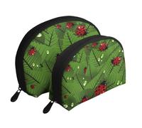 AUGUSTRUSH 2 PCS Small Cosmetic Bag for Purse, Leaves Ladybugs, Portable Shell Mother-Daughter Organizer Bag for Travel & Daily Use, Clutch Wallet, Large Capacity Compact Makeup Bag for Women