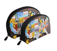 AUGUSTRUSH 2 PCS Small Cosmetic Bag for Purse, License Plate Map, Portable Shell Mother-Daughter Organizer Bag for Travel & Daily Use, Clutch Wallet, Large Capacity Compact Makeup Bag for Women