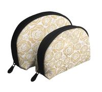 AUGUSTRUSH 2 PCS Small Cosmetic Bag for Purse, Many Golden Flowers, Portable Shell Mother-Daughter Organizer Bag for Travel & Daily Use, Clutch Wallet, Large Capacity Compact Makeup Bag for Women