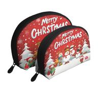 AUGUSTRUSH 2 PCS Small Cosmetic Bag for Purse, Merry Christmas, Portable Shell Mother-Daughter Organizer Bag for Travel & Daily Use, Clutch Wallet, Large Capacity Compact Makeup Bag for Women