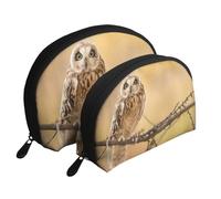 AUGUSTRUSH 2 PCS Small Cosmetic Bag for Purse, Owl Standing Tree, Portable Shell Mother-Daughter Organizer Bag for Travel & Daily Use, Clutch Wallet, Large Capacity Compact Makeup Bag for Women