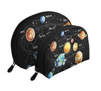 AUGUSTRUSH 2 PCS Small Cosmetic Bag for Purse, Planets Stars Galaxy, Portable Shell Mother-Daughter Organizer Bag for Travel & Daily Use, Clutch Wallet, Large Capacity Compact Makeup Bag for Women