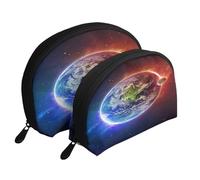 AUGUSTRUSH 2 PCS Small Cosmetic Bag for Purse, Space Planet Earth, Portable Shell Mother-Daughter Organizer Bag for Travel & Daily Use, Clutch Wallet, Large Capacity Compact Makeup Bag for Women
