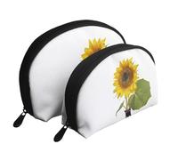 AUGUSTRUSH 2 PCS Small Cosmetic Bag for Purse, Sunflower, Portable Shell Mother-Daughter Organizer Bag for Travel & Daily Use, Clutch Wallet, Large Capacity Compact Makeup Bag for Women