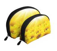 AUGUSTRUSH 2 PCS Small Cosmetic Bag for Purse, Yellow Sunflowers, Portable Shell Mother-Daughter Organizer Bag for Travel & Daily Use, Clutch Wallet, Large Capacity Compact Makeup Bag for Women