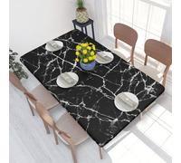AUGUSTRUSH 4ft Elastic Edged Table Cover Black Marble Fitted Tablecloth For Rectangle Table, Waterproof Wipeable Table Cloth For Indoor Outdoor Dinning Room Parties And Picnics 122x76 Cm