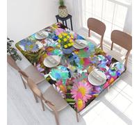 AUGUSTRUSH 4ft Elastic Edged Table Cover Colored Flower Fitted Tablecloth For Rectangle Table, Waterproof Wipeable Table Cloth For Indoor Outdoor Dinning Room Parties And Picnics 122x76 Cm