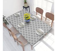 AUGUSTRUSH 4ft Elastic Edged Table Cover Quatrefoil Grey Fitted Tablecloth For Rectangle Table, Waterproof Wipeable Table Cloth For Indoor Outdoor Dinning Room Parties And Picnics 122x76 Cm