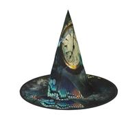 AUGUSTRUSH Adjustable Witch Hat For Women & Men, Clock Butterfly Halloween Hat, Foldable Halloween Party Accessory, Pointed Wizard Cap For Cosplay, Carnival, Masquerade, 1 Pc