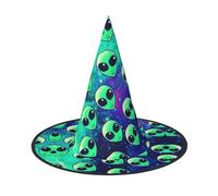 AUGUSTRUSH Adjustable Witch Hat For Women & Men, Green Aliens Halloween Hat, Foldable Halloween Party Accessory, Pointed Wizard Cap For Cosplay, Carnival, Masquerade, 1 Pc