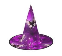 AUGUSTRUSH Adjustable Witch Hat For Women & Men, Purple Butterfly Halloween Hat, Foldable Halloween Party Accessory, Pointed Wizard Cap For Cosplay, Carnival, Masquerade, 1 Pc