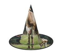 AUGUSTRUSH Adjustable Witch Hat For Women & Men, Real Swiss Cow Brown Halloween Hat, Foldable Halloween Party Accessory, Pointed Wizard Cap For Cosplay, Carnival, Masquerade, 1 Pc