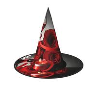 AUGUSTRUSH Adjustable Witch Hat For Women & Men, Red Rose Wine Romantic Lovers Halloween Hat, Foldable Halloween Party Accessory, Pointed Wizard Cap For Cosplay, Carnival, Masquerade, 1 Pc