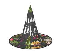 AUGUSTRUSH Adjustable Witch Hat For Women & Men, Thug Life Flowers Halloween Hat, Foldable Halloween Party Accessory, Pointed Wizard Cap For Cosplay, Carnival, Masquerade, 1 Pc