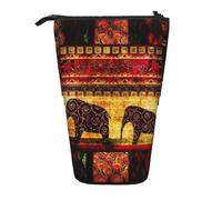 AUGUSTRUSH African Elephant Patchwork Stand Up Pencil Case for Girls & Boys, Cute Telescopic Pencil Holder Case for Teens & Adults, Large Storage Pencil Pen Case Organizer for School Office College