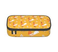 AUGUSTRUSH Big Capacity Pencil Case for Teen Girls Boys, Chicken Chick Large Pen Box Bag 3 Compartments Canvas Pencil Pouch for School Students Stationery Accessory with Zipper