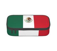 AUGUSTRUSH Big Capacity Pencil Case for Teen Girls Boys, Flag of Mexico Large Pen Box Bag 3 Compartments Canvas Pencil Pouch for School Students Stationery Accessory with Zipper