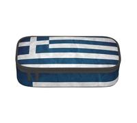 AUGUSTRUSH Big Capacity Pencil Case for Teen Girls Boys, Greek Flag Large Pen Box Bag 3 Compartments Canvas Pencil Pouch for School Students Stationery Accessory with Zipper
