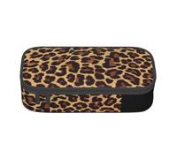 AUGUSTRUSH Big Capacity Pencil Case for Teen Girls Boys, Leopard Patterned Wallpaper Large Pen Box Bag 3 Compartments Canvas Pencil Pouch for School Students Stationery Accessory with Zipper