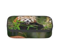 AUGUSTRUSH Big Capacity Pencil Case for Teen Girls Boys, Little Red Panda Large Pen Box Bag 3 Compartments Canvas Pencil Pouch for School Students Stationery Accessory with Zipper