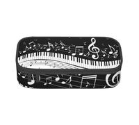 AUGUSTRUSH Big Capacity Pencil Case for Teen Girls Boys, Piano Keys with Musical Notes Large Pen Box Bag 3 Compartments Canvas Pencil Pouch for School Students Stationery Accessory with Zipper