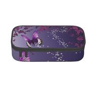 AUGUSTRUSH Big Capacity Pencil Case for Teen Girls Boys, Purple Plum Butterfly Large Pen Box Bag 3 Compartments Canvas Pencil Pouch for School Students Stationery Accessory with Zipper
