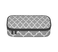 AUGUSTRUSH Big Capacity Pencil Case for Teen Girls Boys, Quatrefoil Grey Large Pen Box Bag 3 Compartments Canvas Pencil Pouch for School Students Stationery Accessory with Zipper