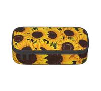 AUGUSTRUSH Big Capacity Pencil Case for Teen Girls Boys, Yellow Sunflowers Large Pen Box Bag 3 Compartments Canvas Pencil Pouch for School Students Stationery Accessory with Zipper