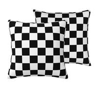 AUGUSTRUSH Breathable Pillow Covers For Sofa Bed, Black White Plaid, 2-Pack Decorative Faux Linen Luxury Cushion Covers 45x45cm, Eco-Friendly Thick Pillow Cases For Living Room
