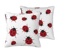 AUGUSTRUSH Breathable Pillow Covers For Sofa Bed, Ladybug, 2-Pack Decorative Faux Linen Luxury Cushion Covers 40x40cm, Eco-Friendly Thick Pillow Cases For Living Room