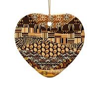 AUGUSTRUSH Ceramic Christmas Ornaments, African Style Patchwork,Double-Sided Tree Hanging Decor For Xmas Fireplace Party, Festive Holiday Decorative Keepsake Gift Set, Round & Heart Shape