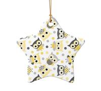 AUGUSTRUSH Ceramic Christmas Ornaments, Animal Cartoon Owls Cute,Double-Sided Tree Hanging Decor For Xmas Fireplace Party, Festive Holiday Decorative Keepsake Gift Set, Round & Heart Shape