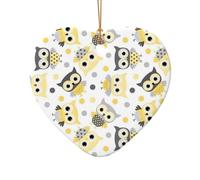 AUGUSTRUSH Ceramic Christmas Ornaments, Animal Cartoon Owls Cute,Double-Sided Tree Hanging Decor For Xmas Fireplace Party, Festive Holiday Decorative Keepsake Gift Set, Round & Heart Shape
