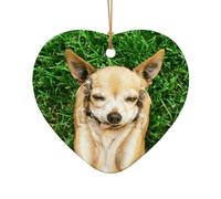 AUGUSTRUSH Ceramic Christmas Ornaments, Chihuahua Dog,Double-Sided Tree Hanging Decor For Xmas Fireplace Party, Festive Holiday Decorative Keepsake Gift Set, Round & Heart Shape