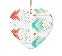AUGUSTRUSH Ceramic Christmas Ornaments, Coral Teal Arrows,Double-Sided Tree Hanging Decor For Xmas Fireplace Party, Festive Holiday Decorative Keepsake Gift Set, Round & Heart Shape